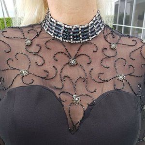 Vintage Formal Beaded Evening Gown Prom Dress high neck (modern size 6/8) Goth